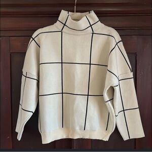 Cream Grid Turtleneck Sweater